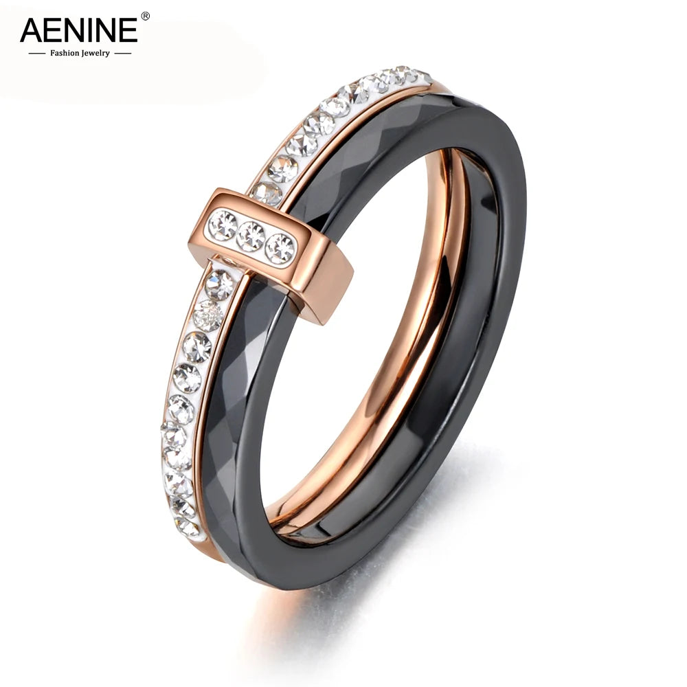 Ceramic Bridal Ring – Crystal Pave Wedding Band for Women