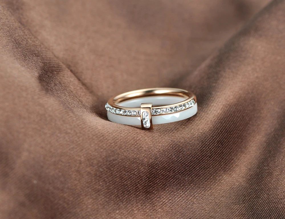 Ceramic Bridal Ring – Crystal Pave Wedding Band for Women
