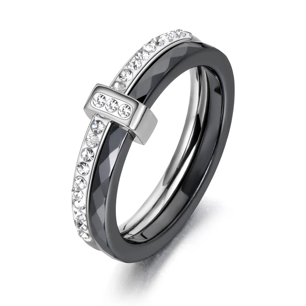 Ceramic Bridal Ring – Crystal Pave Wedding Band for Women
