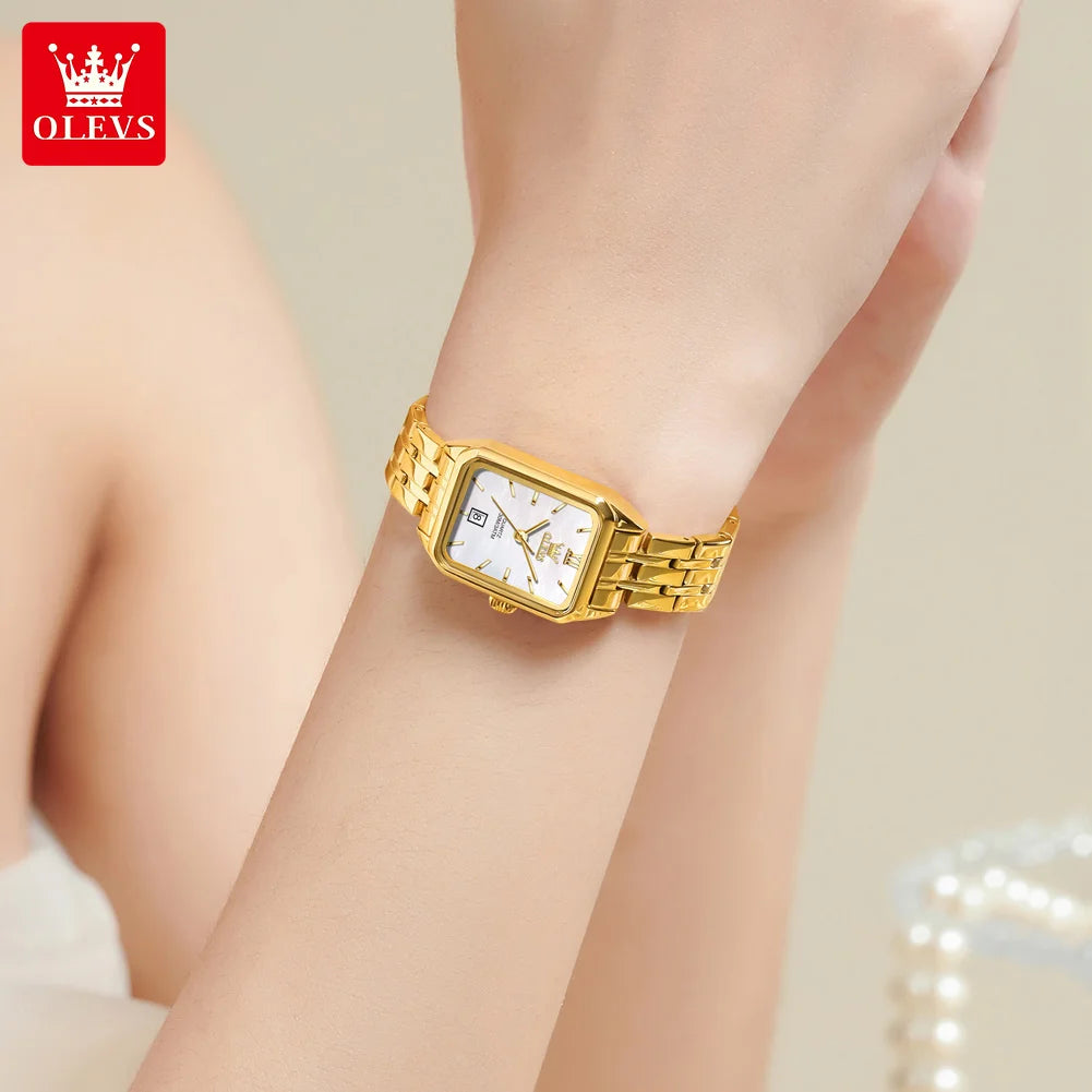 OLEVS Golden Square – Elegant Auto-Date Women’s Watch