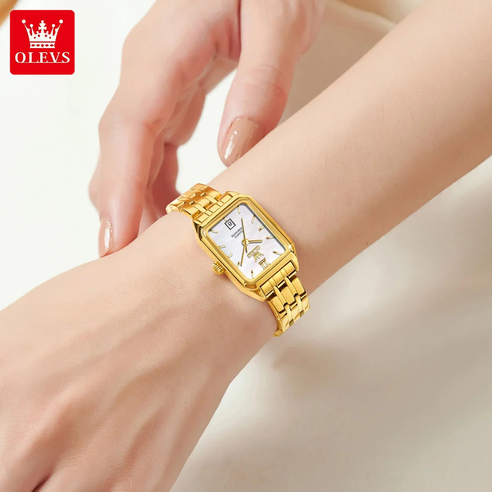 OLEVS Golden Square – Elegant Auto-Date Women’s Watch