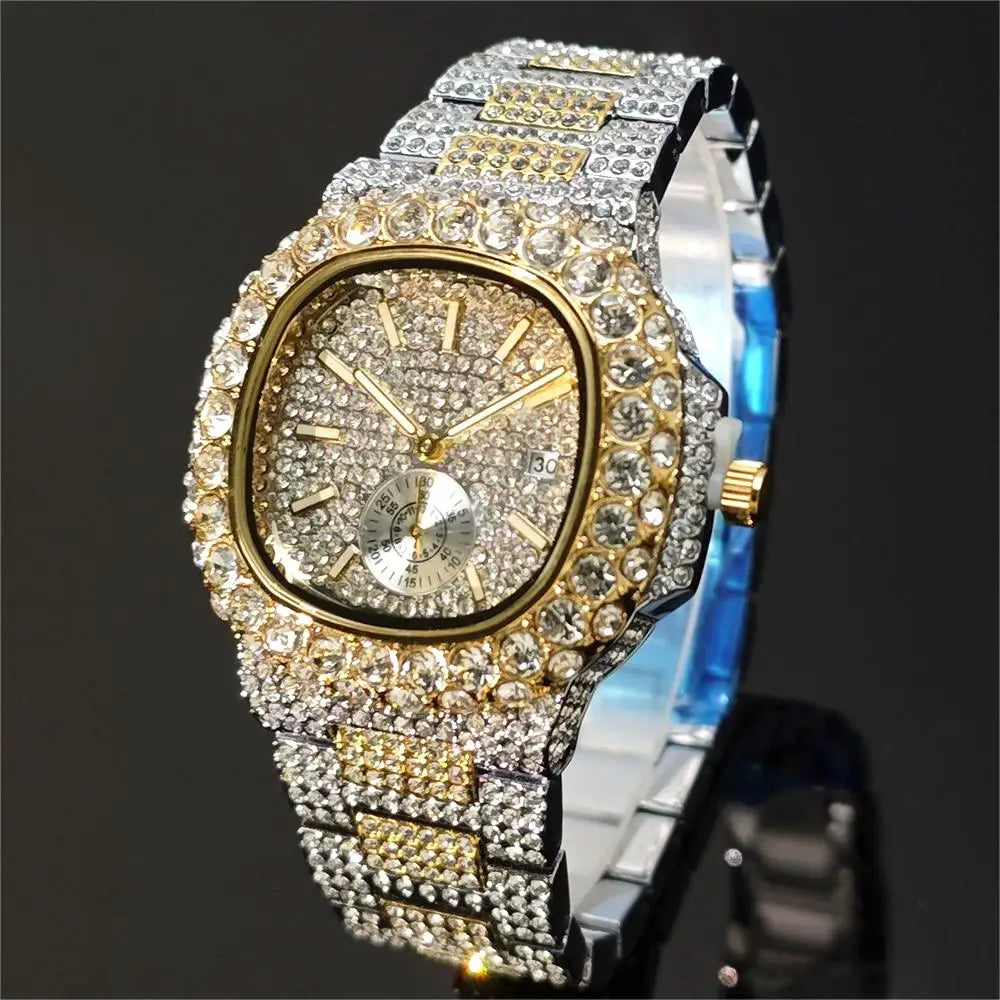 Iced Out – Luxury Diamond Men’s Gold Wristwatch