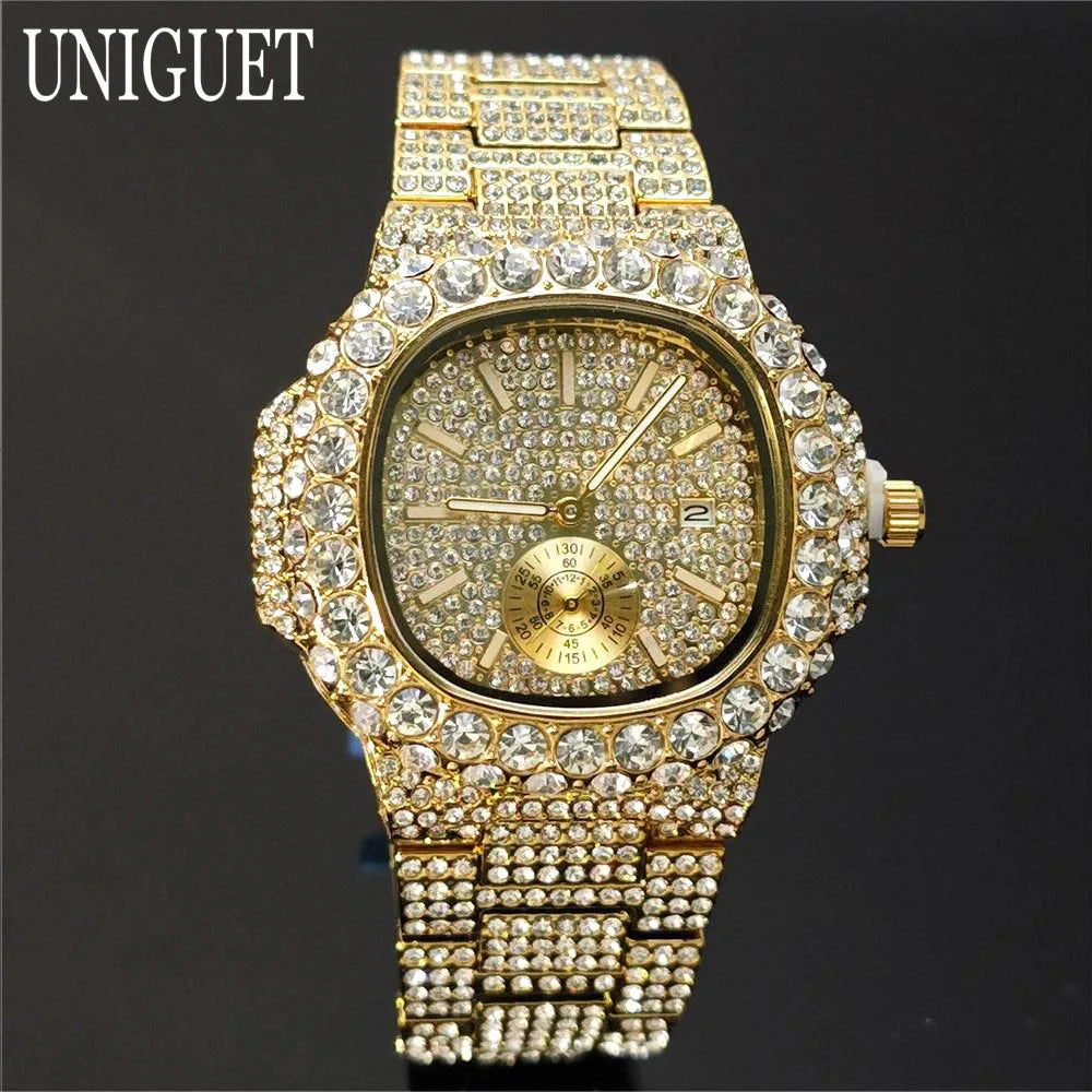 Iced Out – Luxury Diamond Men’s Gold Wristwatch