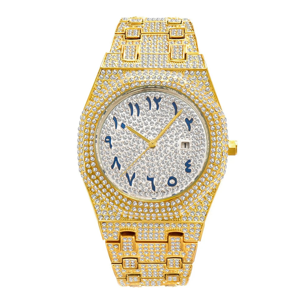 Gold Bling – Full Diamond Arabic Numeral Men’s Watch