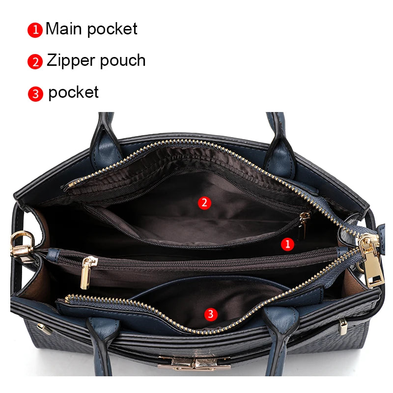 Genuine Leather Crocodile Pattern Tote Bag – Convertible Shoulder & Crossbody with Silk Scarf
