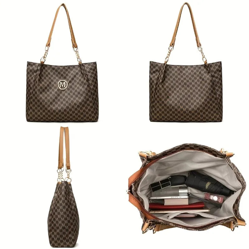 Vintage Geometric Tote Bag for Women – Letter M Design, Large Capacity