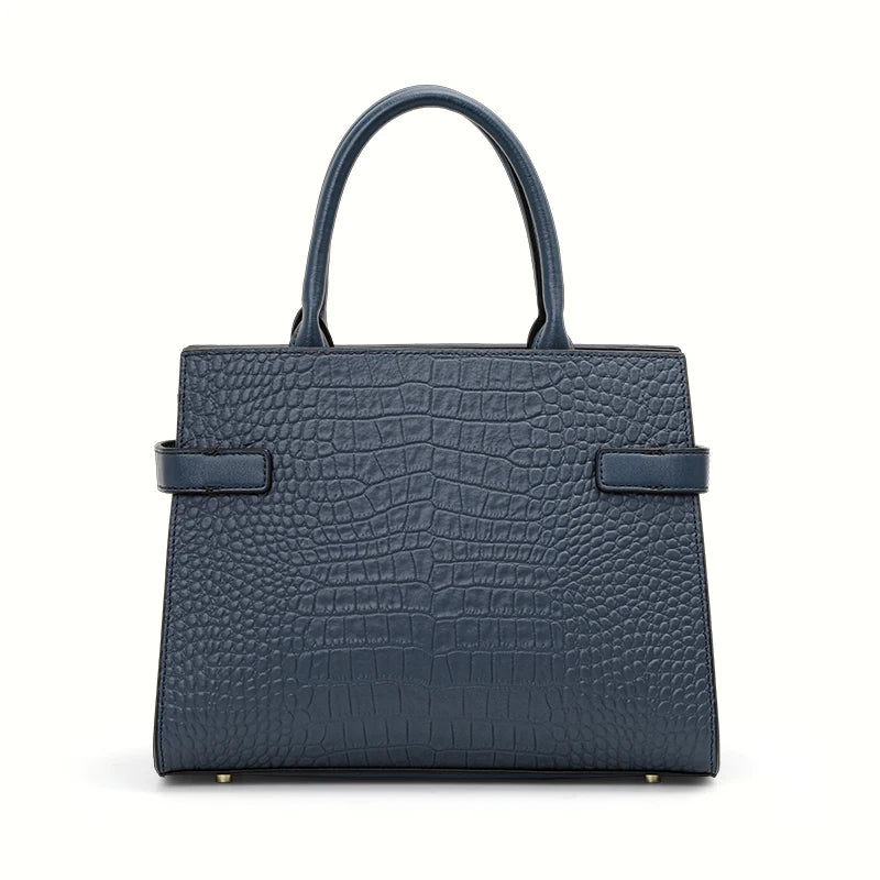 Genuine Leather Crocodile Pattern Tote Bag – Convertible Shoulder & Crossbody with Silk Scarf