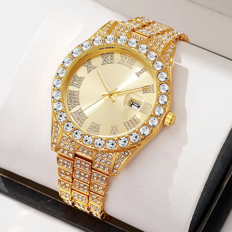 Hip-Hop King – Full Diamond Gold Men’s Statement Watch