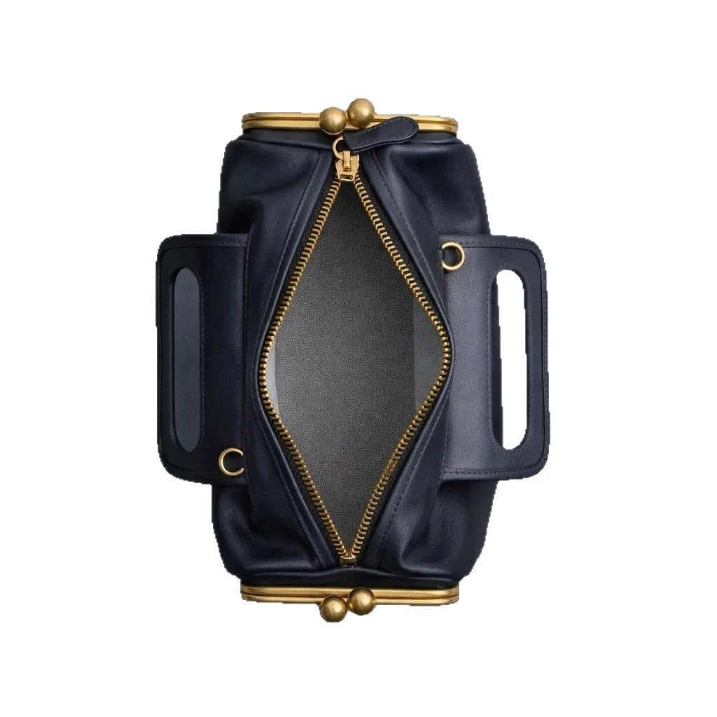Retro Metal Clip Clutch Shoulder Bag for Women – Large Capacity Square Lock Tote