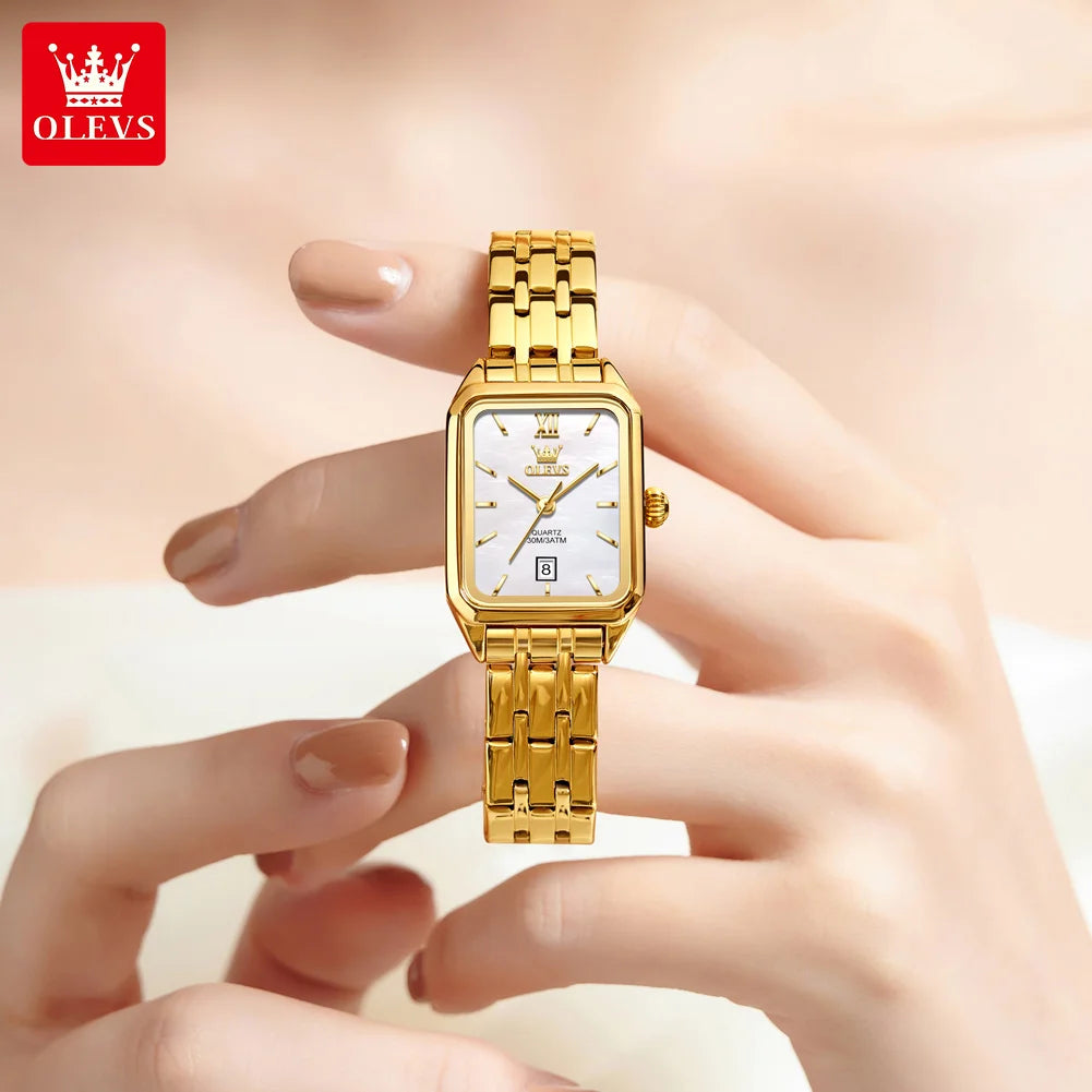 OLEVS Golden Square – Elegant Auto-Date Women’s Watch