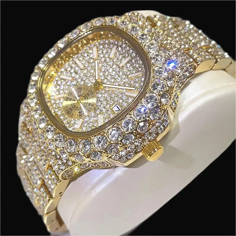 Iced Out – Luxury Diamond Men’s Gold Wristwatch