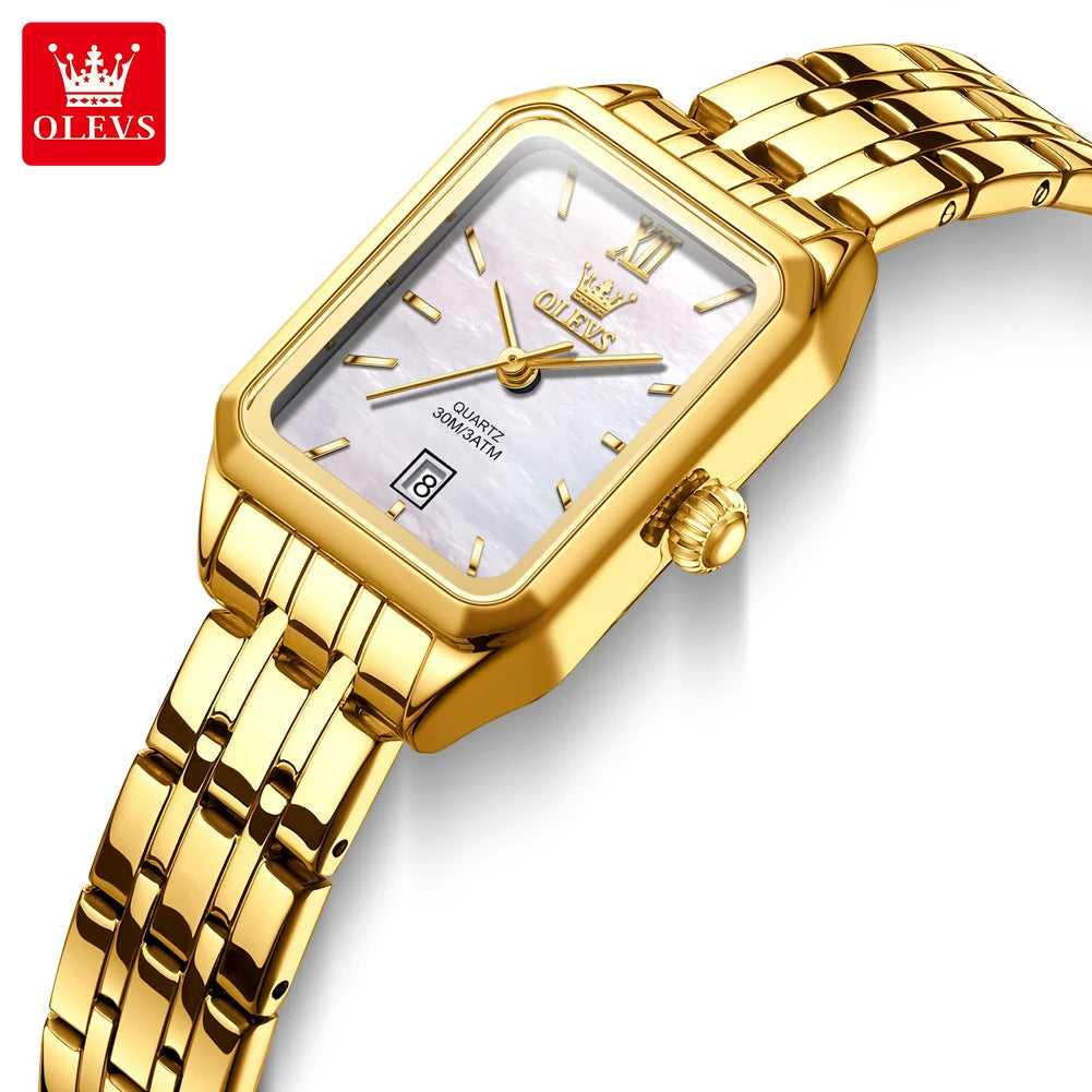 OLEVS Golden Square – Elegant Auto-Date Women’s Watch