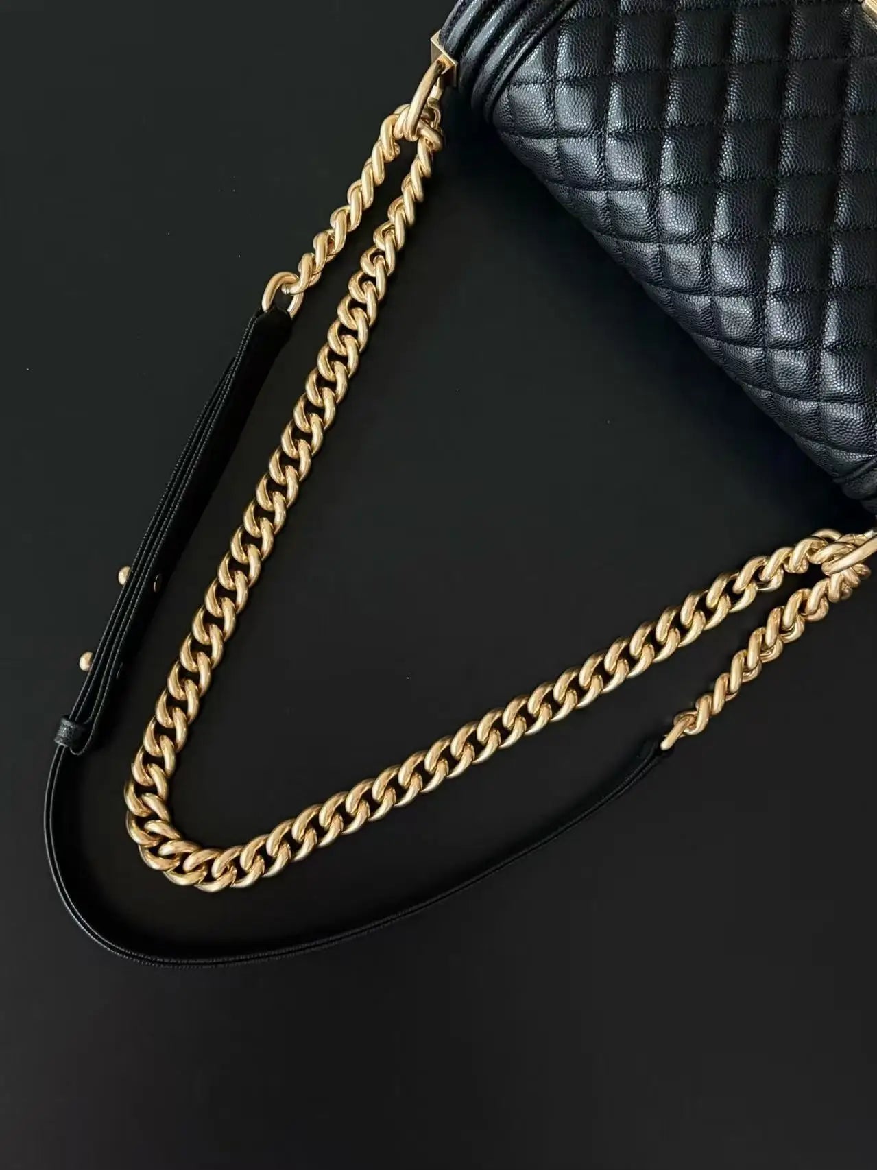 Classic Caviar Leather Women's Shoulder Bag – Genuine Crossbody Handbag