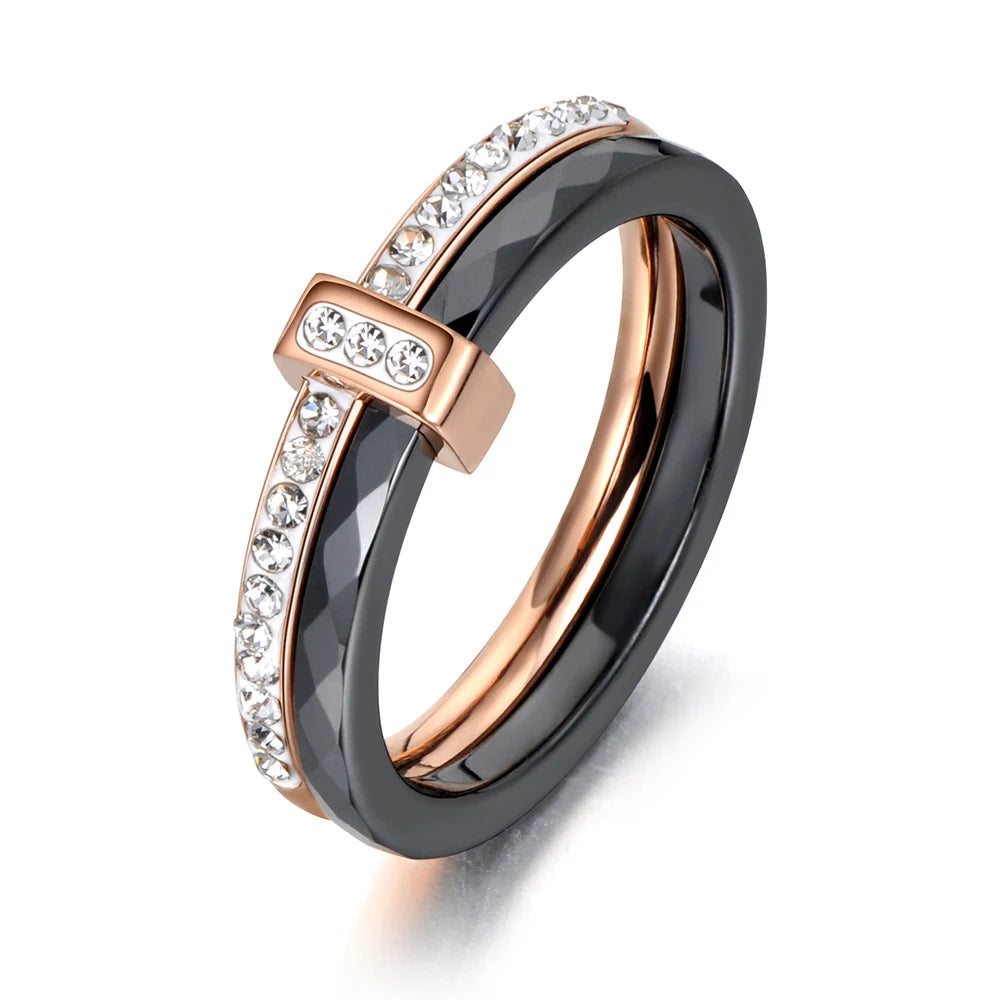 Ceramic Bridal Ring – Crystal Pave Wedding Band for Women