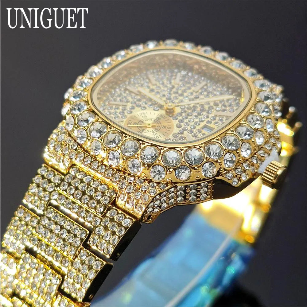 Iced Out – Luxury Diamond Men’s Gold Wristwatch