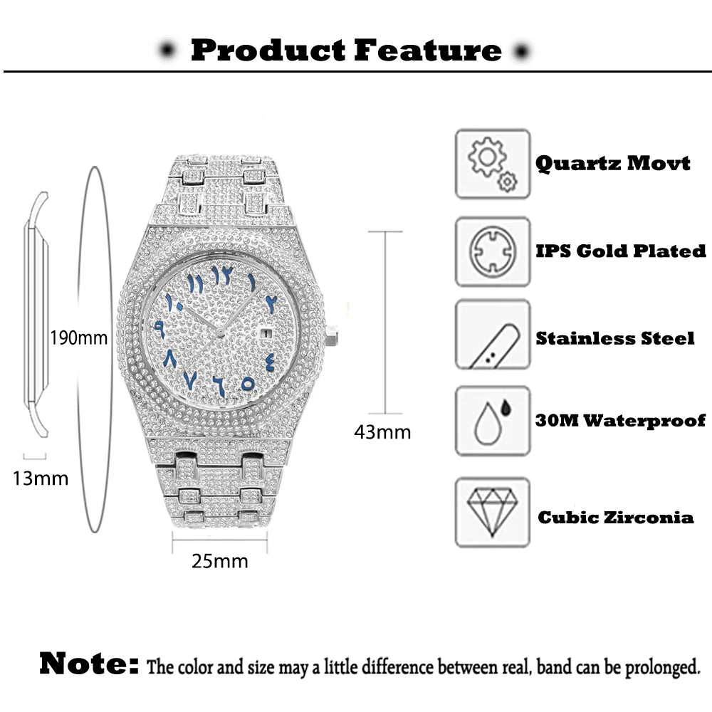 Gold Bling – Full Diamond Arabic Numeral Men’s Watch