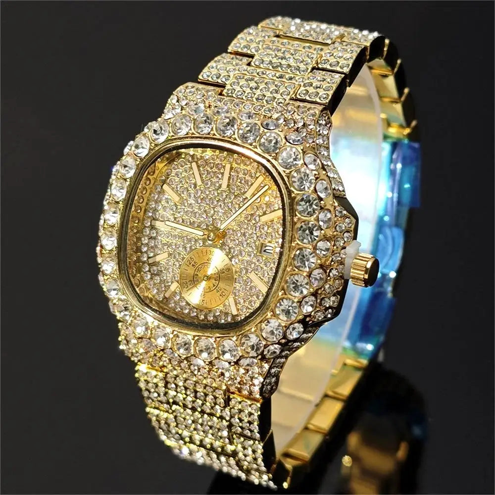 Iced Out – Luxury Diamond Men’s Gold Wristwatch