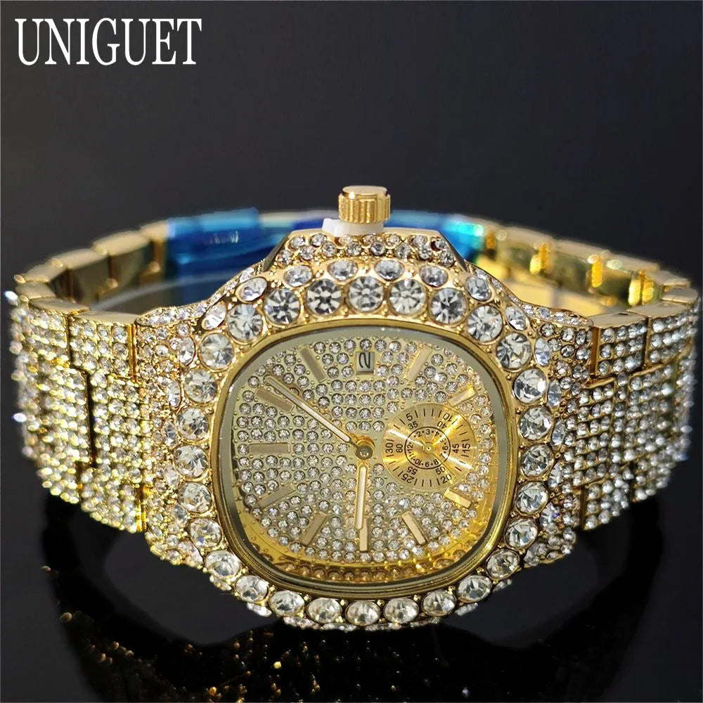 Iced Out – Luxury Diamond Men’s Gold Wristwatch