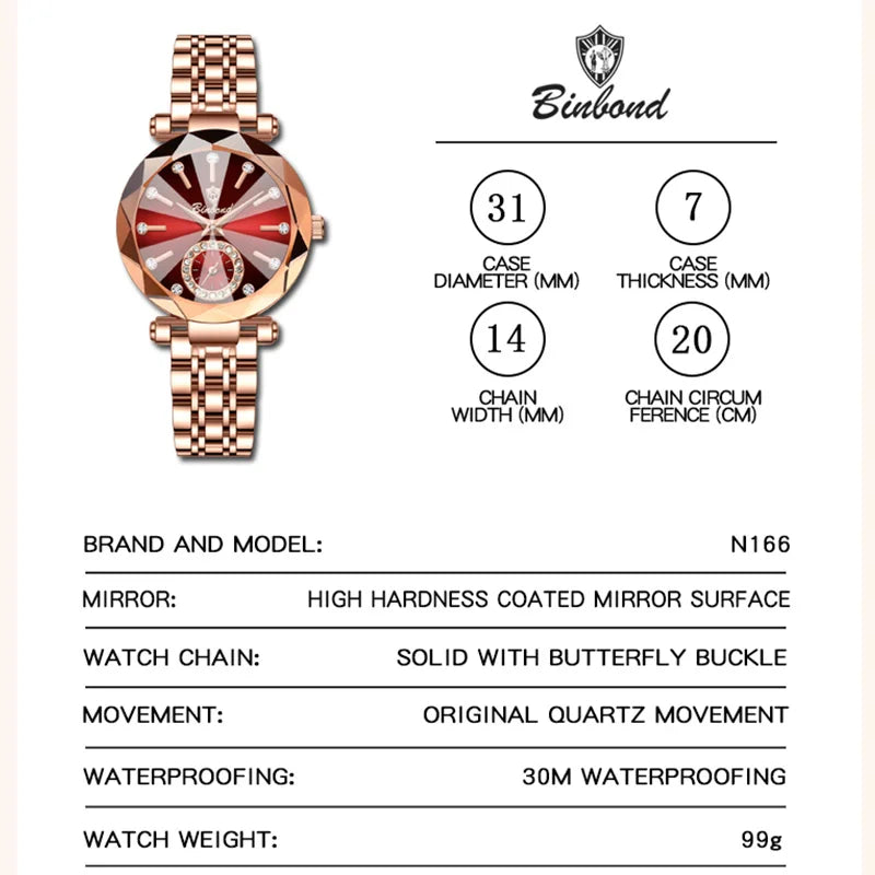 BINBOND Rose – Elegant Waterproof Ladies Quartz Watch